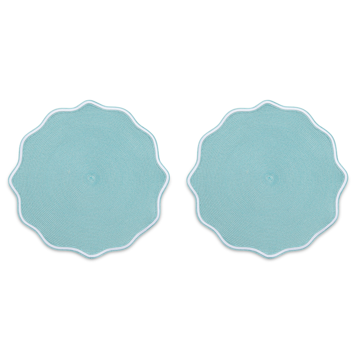 Piped Oxford Placemat - Silver/Aqua - Set of 2