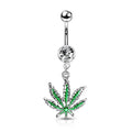 Pot Leaf Belly Bar 14G-My Body Piercing Jewellery