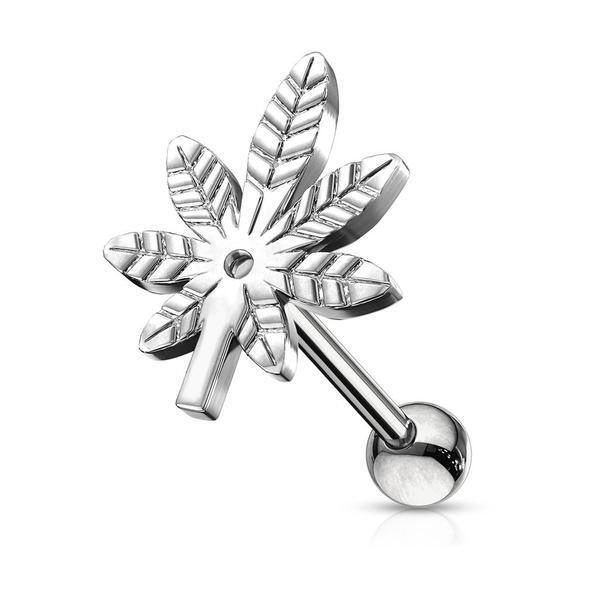Pot Leaf Cartilage Bar 16G-My Body Piercing Jewellery