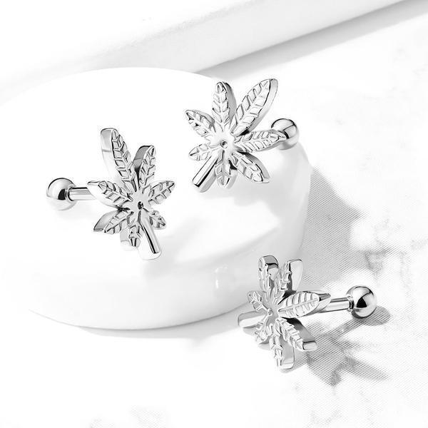 Pot Leaf Cartilage Bar 16G-My Body Piercing Jewellery