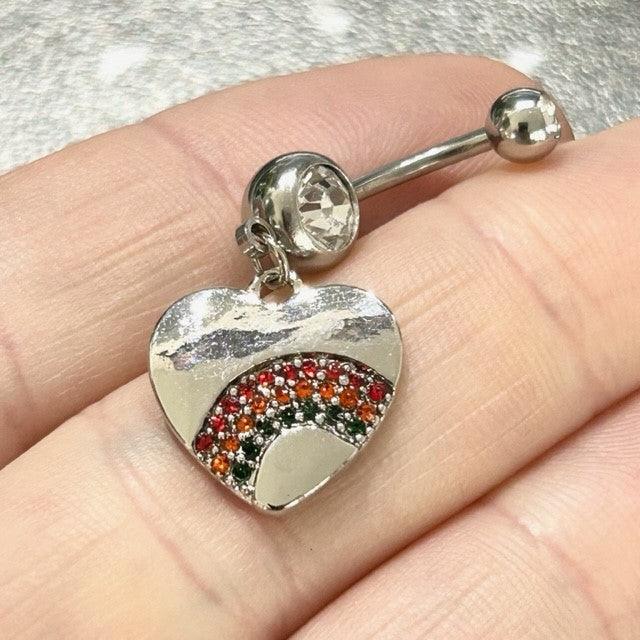 Pride Gem Heart Belly Bar 14G-My Body Piercing Jewellery