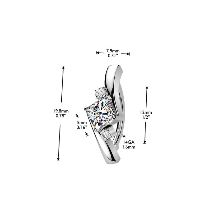 Princess Cut Hinged Belly Bar 14G