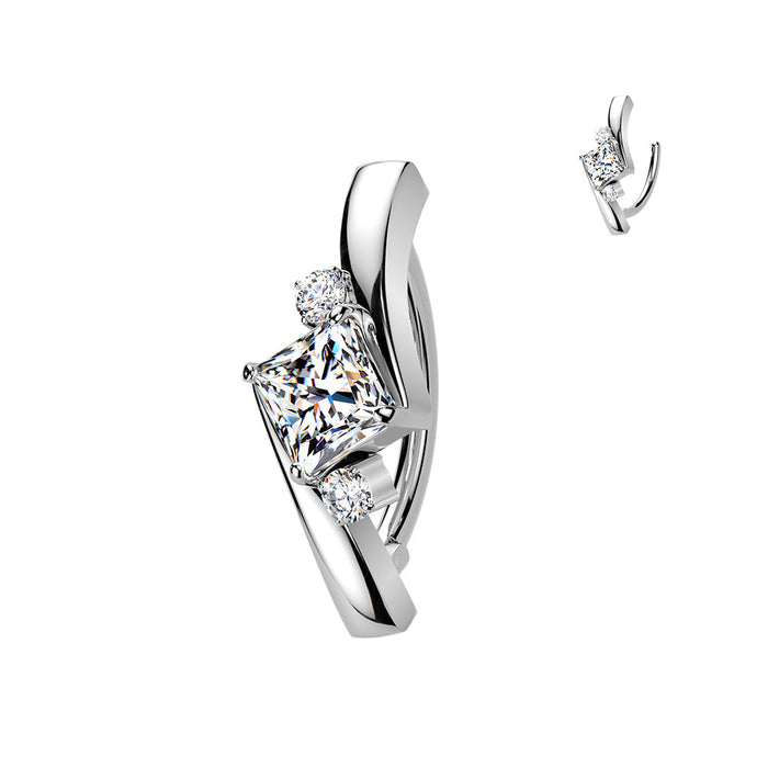 Princess Cut Hinged Belly Bar 14G