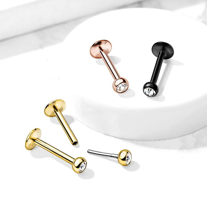 PVD Threadless 2mm Gem Labret 20G 18G 16G-My Body Piercing Jewellery