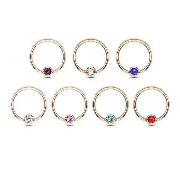 Rose Gold IP Gem Captive Ring 20G - 14G-My Body Piercing Jewellery