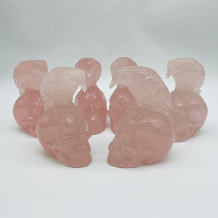 Rose Quartz Eagle Bird Skull Carving Wholesale -Wholesale Crystals