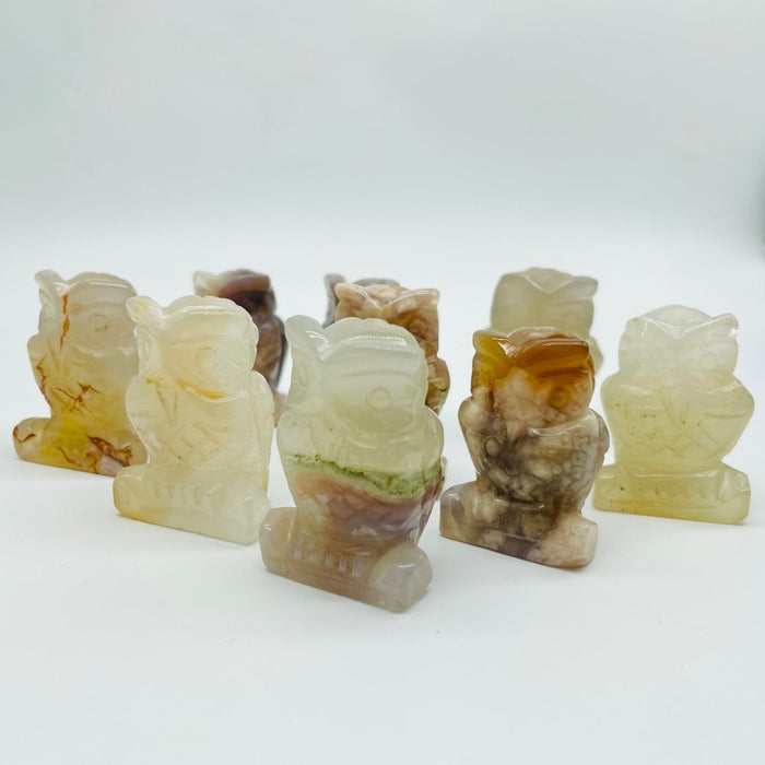 Sakura Flower Agate Owl Carving Wholesale -Wholesale Crystals