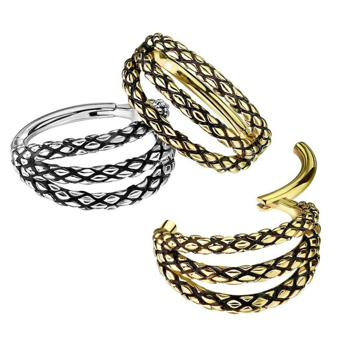 Body Jewelry - Scales Triple Row Hinged Ring 16G