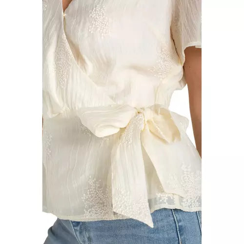 Short Sleeve Wrap Front Woven Top w/ Tie — Liverpool, view 3