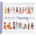 Cover of 'Sketch Your Amazing Style', featuring a collection of diverse illustrated fashion figures in various outfits.