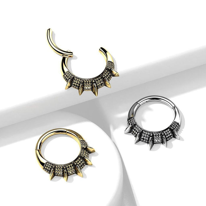 Body Jewelry - Spike Fan Hinged Ring 16G 8mm