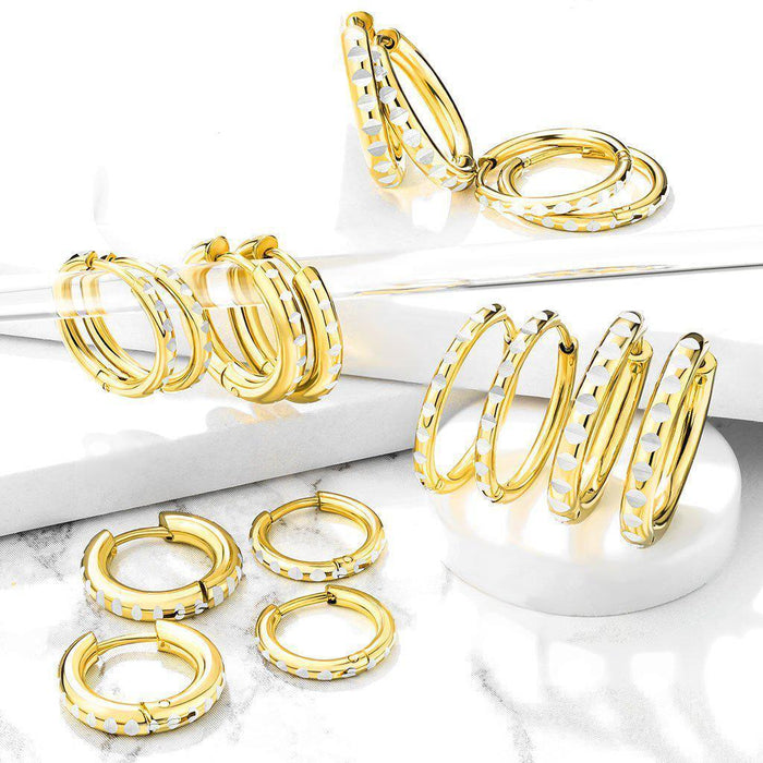Body Jewelry - Steel Cut Huggies Earrings Pair