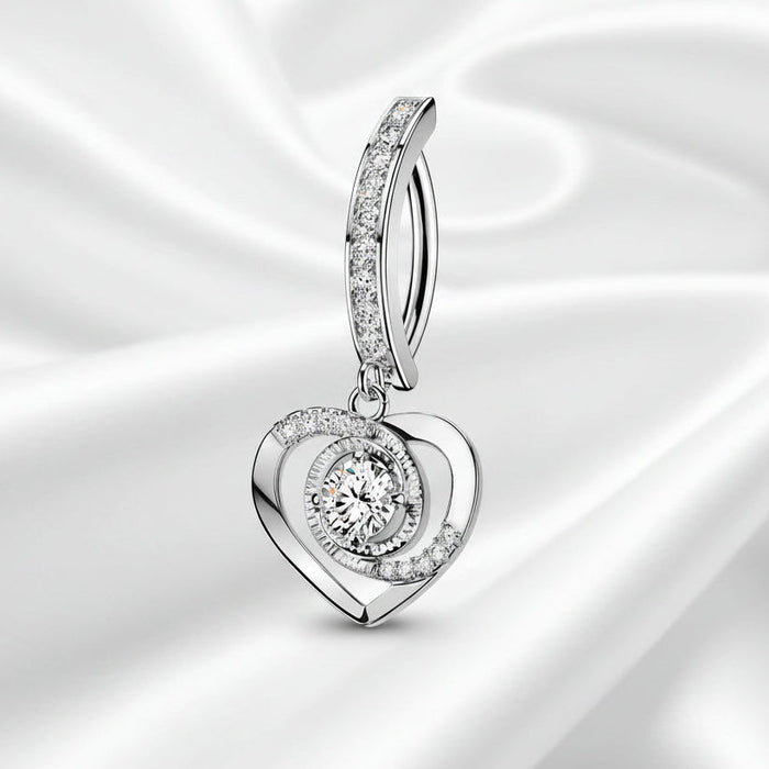 Swirl Heart Dangle Hinged Belly Bar 14G