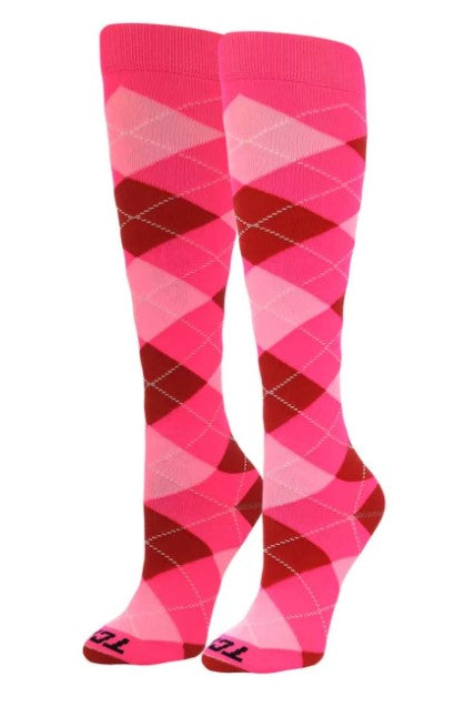 Krazisox HOT PINK Argyle Knee High Socks (LP051-312) | Size Small Color Hot Pink