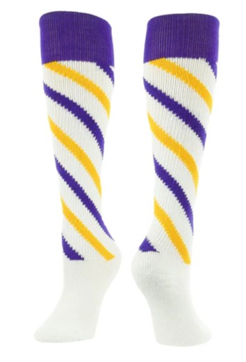 Candy Stripes Knee High Socks  (R8CS1) | Size Small Color Purple - Gold - White