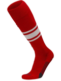 TCK Red baseball sock with white stripes on a white background