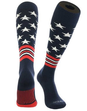 USA Freedom Stars & Stripes Over-the-Calf Socks (DBO035) | Size Small Color Navy Blue