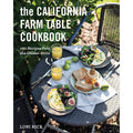 The cover of the California Farm Table Cookbook featuring a photograph of a meal on a table with the author's name, Lori Rice, at the bottom.