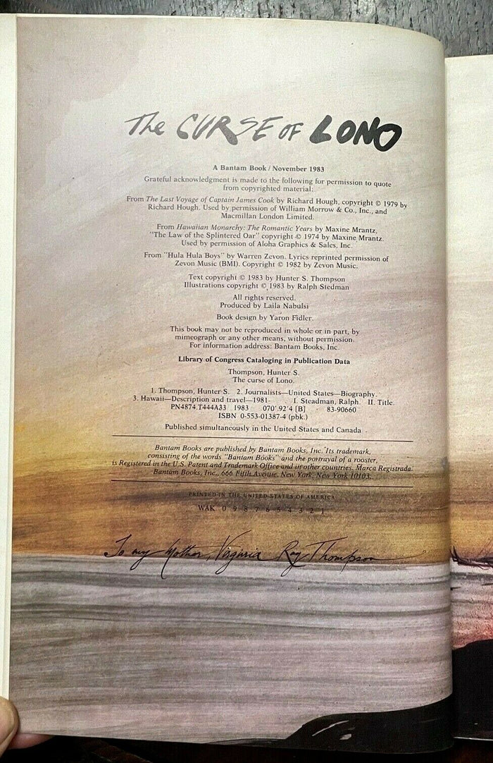THE CURSE OF LONO - HUNTER S. THOMPSON, 1st 1983 HALLUCINATION ECCENTRIC HAWAII