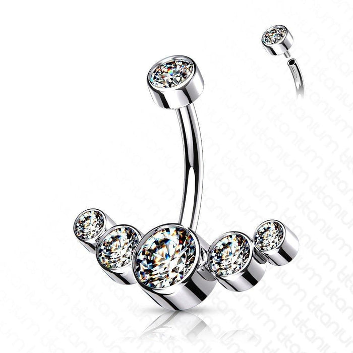 Body Jewelry - Titanium 5 Gem Belly Bar 14G