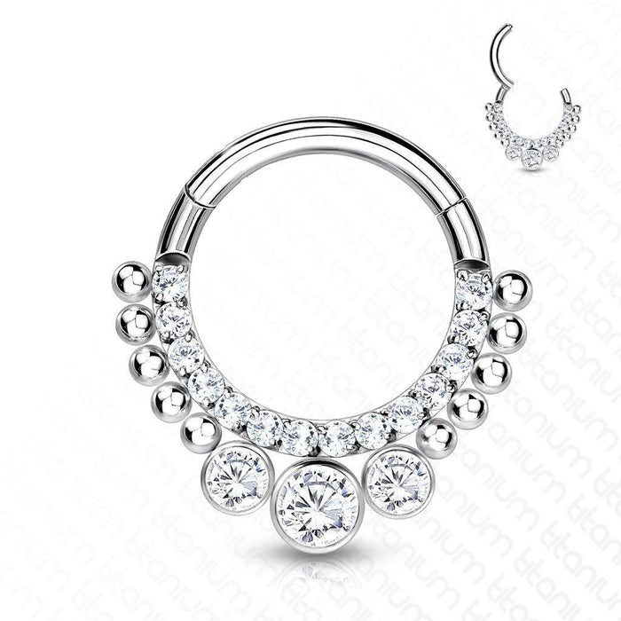 Body Jewelry - Titanium Beaded And Paved Hinged Ring 16G