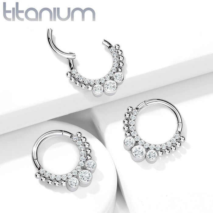 Body Jewelry - Titanium Beaded And Paved Hinged Ring 16G