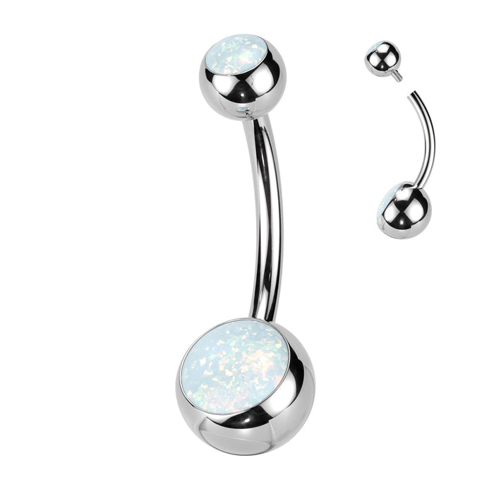 Titanium Double Opal Ball Belly Bar 14G