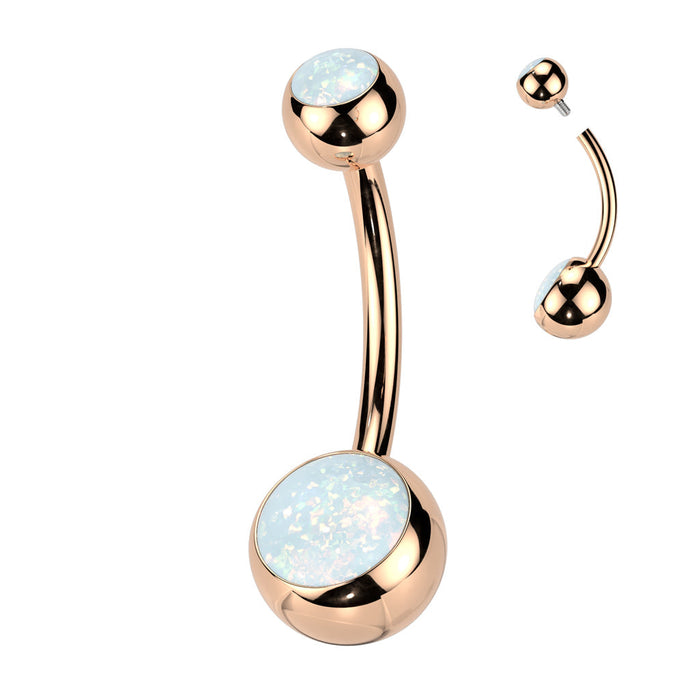 Titanium Double Opal Ball Belly Bar 14G