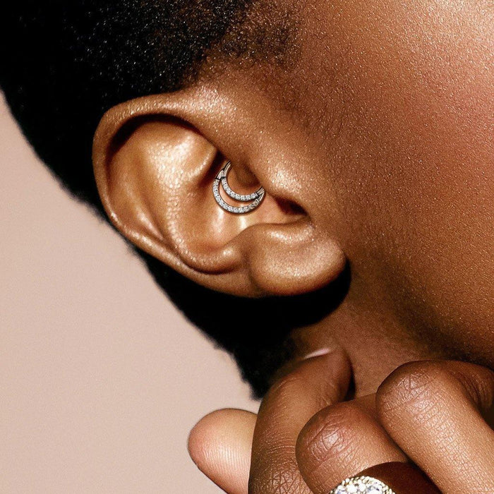 Body Jewelry - Titanium Double Paved Hinged Ring 16G