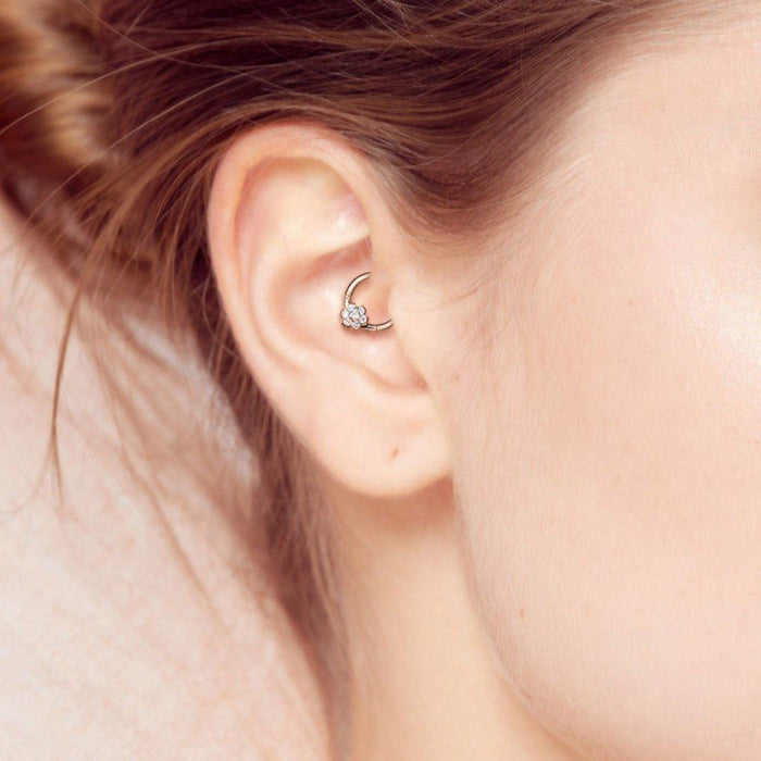 Body Jewelry - Titanium Flower Hinged Ring 18G 16G