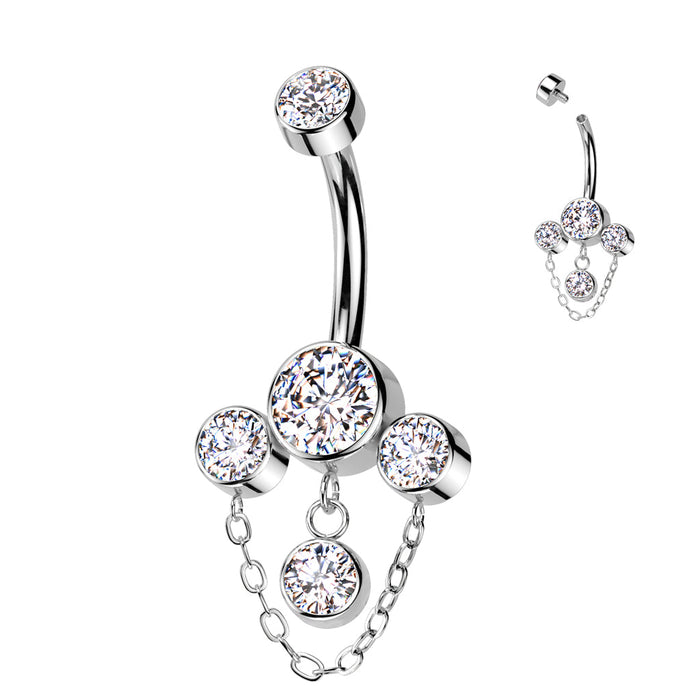 Titanium Gem Chain Belly Bar 14G