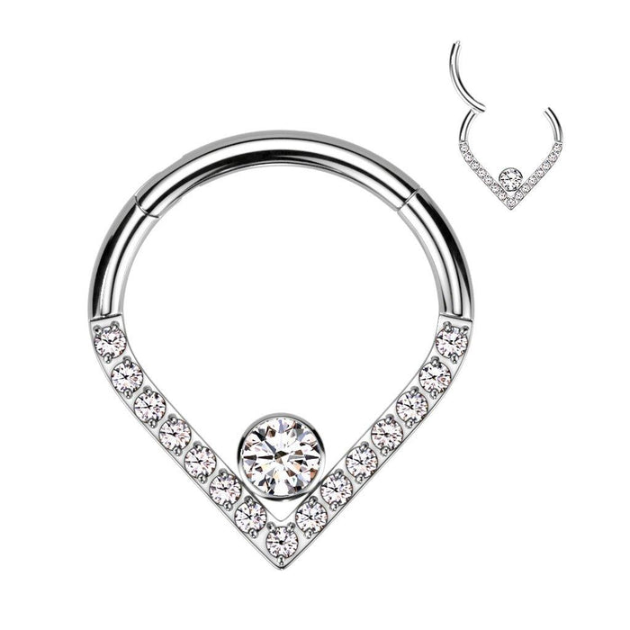 Titanium Gem Chevron Hinged Ring 16G