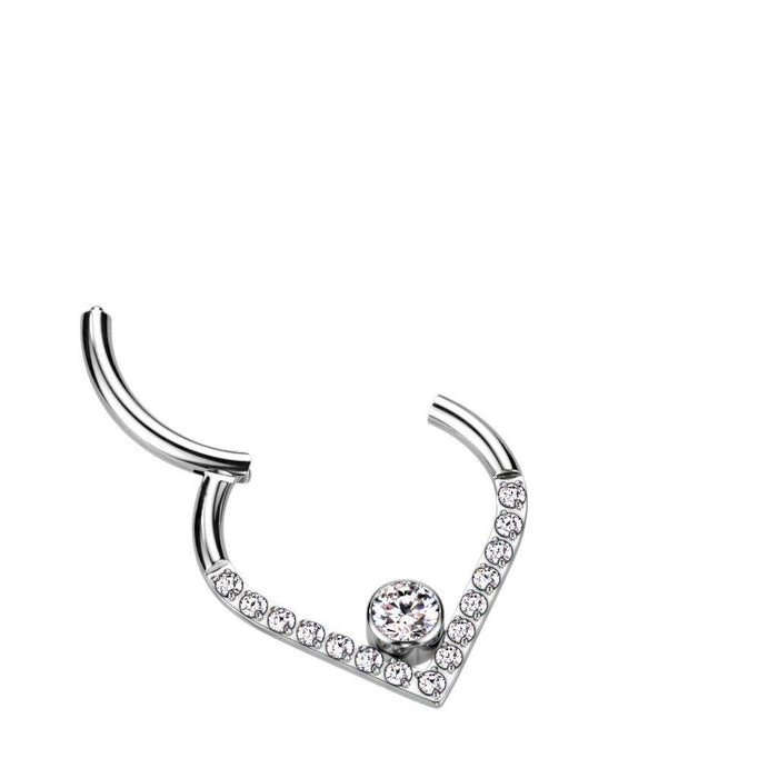Titanium Gem Chevron Hinged Ring 16G