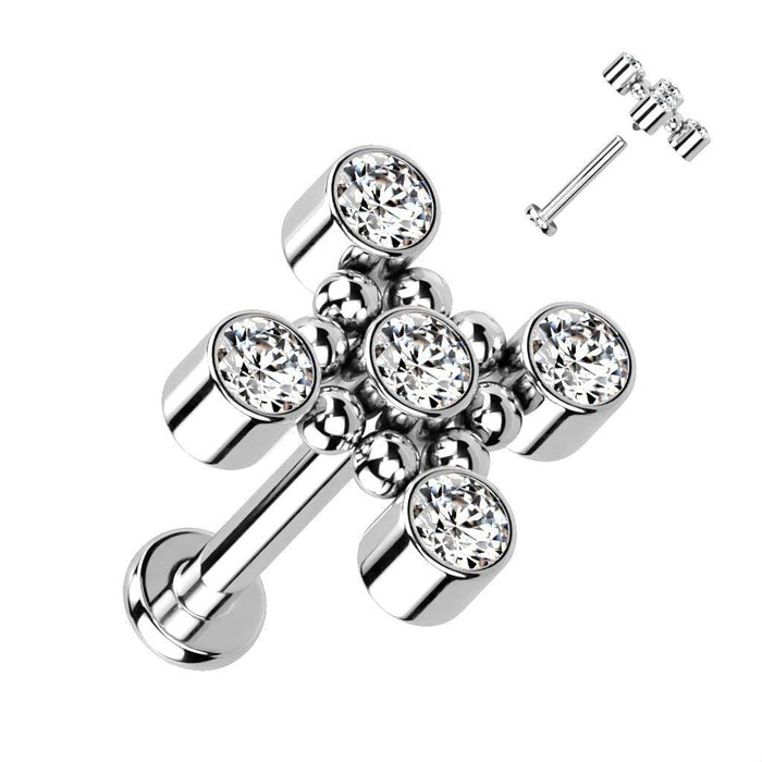 Body Jewelry - Titanium Gem Cross Labret 16G