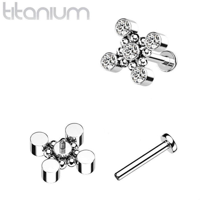 Body Jewelry - Titanium Gem Cross Labret 16G