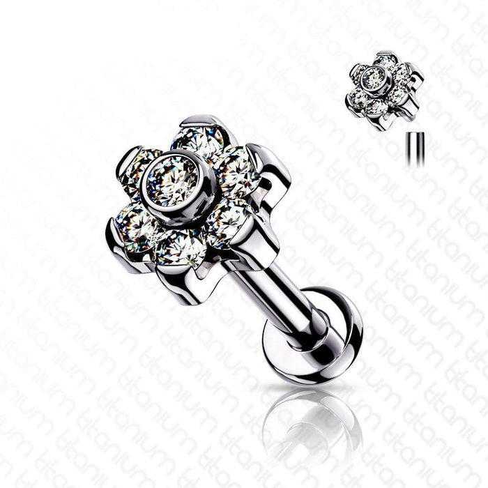 Body Jewelry - Titanium Gem Flower Labret 16G