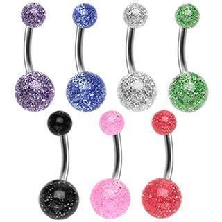 Body Jewelry - Titanium Glitter Belly Bar 14G