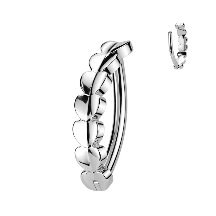 Titanium Heart Row Hinged Belly Bar 14G