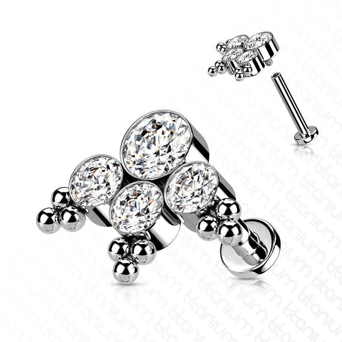 Body Jewelry - Titanium Multi Gem Cluster Labret 16G