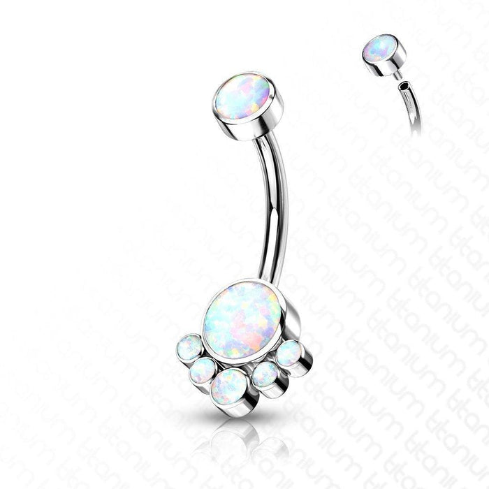 Body Jewelry - Titanium Opal Cluster Belly Bar 14G
