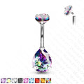 Body Jewelry - Titanium Prong Drop Gem Belly Bar 14G