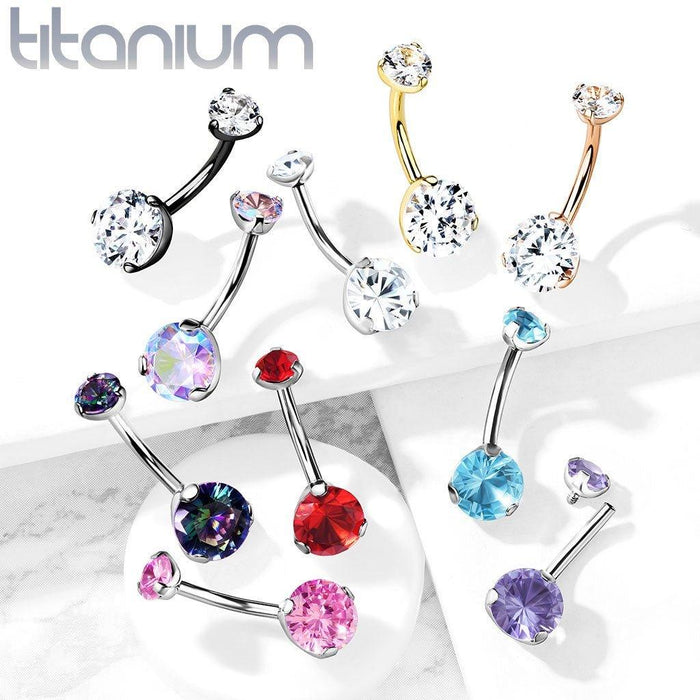 Body Jewelry - Titanium Prong Gem Belly Bar 14G