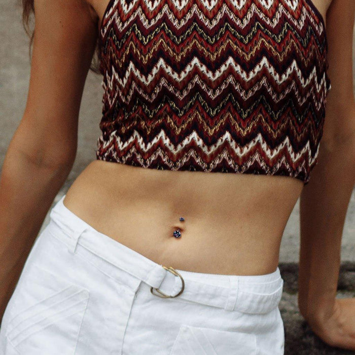 Body Jewelry - Titanium Prong Gem Belly Bar 14G