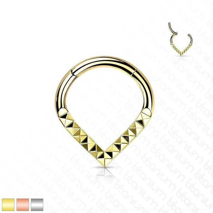 Body Jewelry - Titanium Pyramid Cut Hinged Chevron Ring