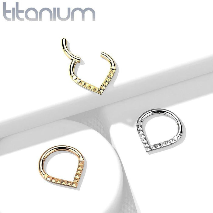 Body Jewelry - Titanium Pyramid Cut Hinged Chevron Ring