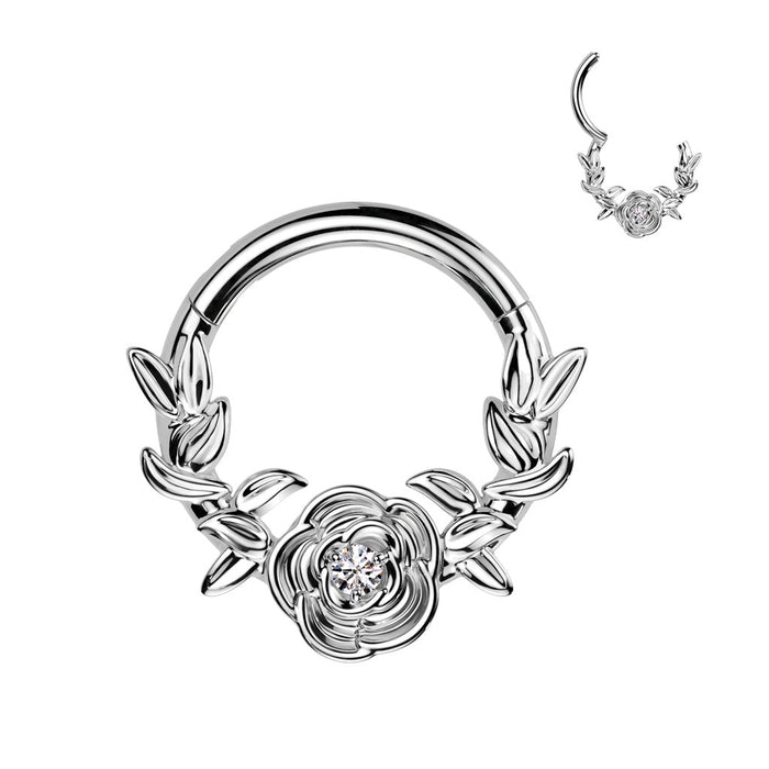 Titanium Rose Hinged Ring 16G