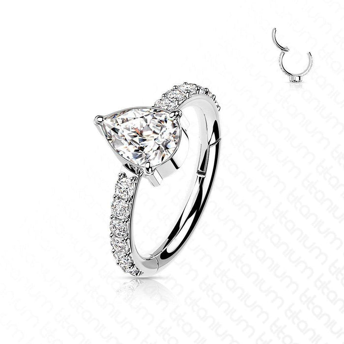 Body Jewelry - Titanium Side Drop Gem Hinged Ring 16G
