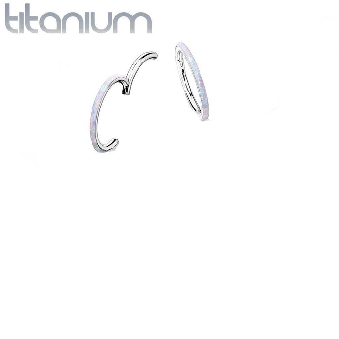 Body Jewelry - Titanium Side Opal Hinged Ring 16G