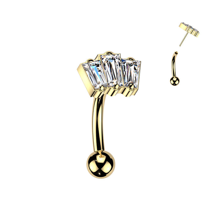 Titanium Threadless Baguette Curve 16G