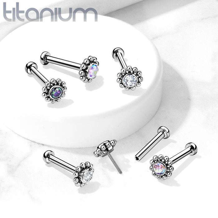 Body Jewelry - Titanium Threadless Beaded Gem Labret
